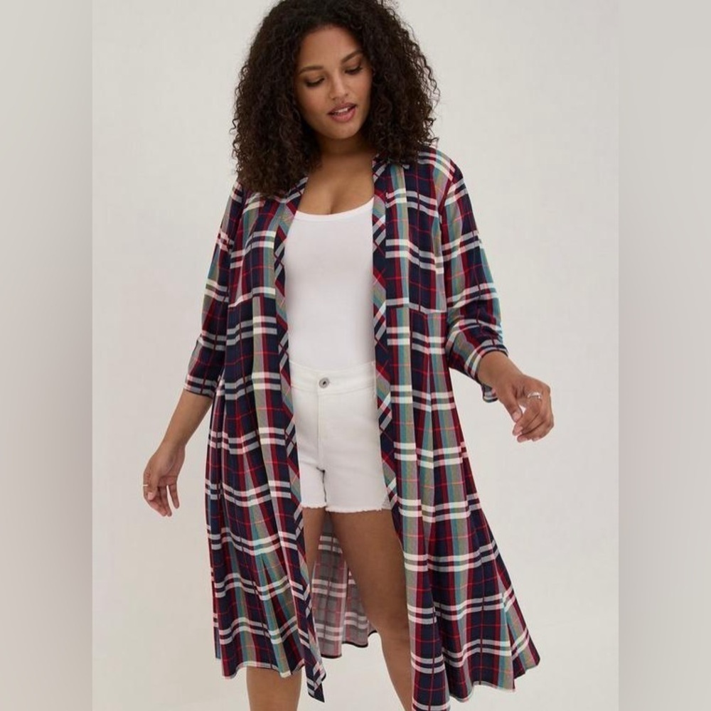 Torrid Maxi Kimono - Challis Plaid Red & Blue Size 00 Bin O